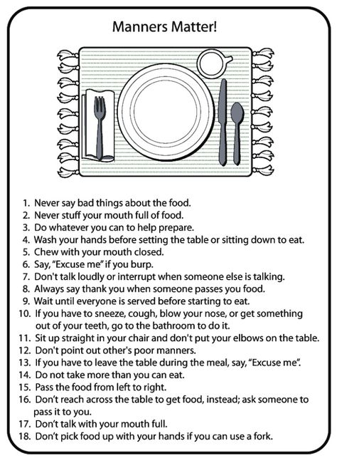 Yes!  Every kid needs to learn these! Table Etiquette, American Heritage Girls, Dining Etiquette, Family And Consumer Science, Table Manners, Etiquette And Manners, Girl Scout Ideas, Good Manners, Cheap Sunglasses