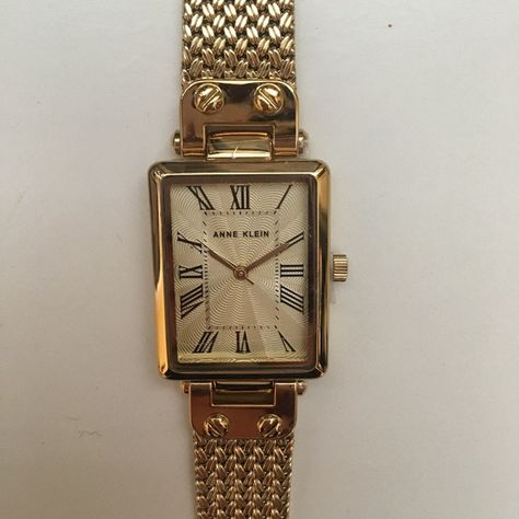 Gold Anne Klein Watch Rectangular Watch, Classy Watches, Luxury Things, Anne Klein Watch, Pretty Watches, Classy Watch, 16 Birthday, Shopping Clothes, Cartier Watch