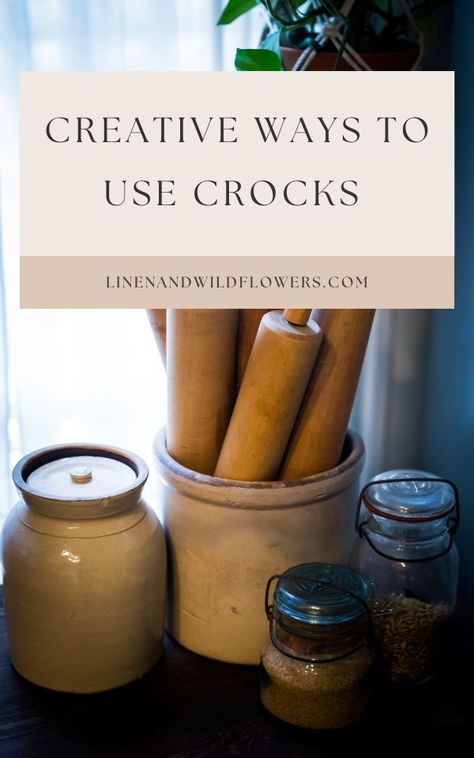 Do you have an obsession with collecting stoneware crocks? Well, in today’s post, I am sharing  Creative Ways to Use Vintage Crocks that are wonderful for home decor and great for organizing your home. Crock Vintage Decor, Crockpot Decor Ideas, 2 Gallon Crock Decor Ideas, Displaying Antique Crocks, Things To Do With Old Crocks, How To Decorate With Antique Crocks, Small Crock Decor, How To Decorate A Crock, Antique Crocks Decor Ideas Kitchen