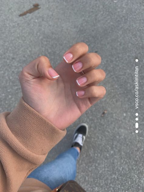 French Natural Nails Short, Frenchies On Natural Nails, Natural Pink French Manicure, Short Nursing Nails, Short French Sns Nails, Natural Nail French Tip Gel, Short Acrylic Nails Nurse, Round Micro French Tip Nails, Super Short Nails French Tip