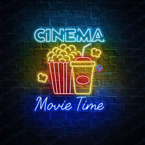 Cinema Neon Sign Movie Time Neon Light Movie Theater Led Light Cinema Theater Room Wall Decor Movie Home Theater Movie And Popcorn Led Sign ❤️If you want to custom your sign, please feel free to send us your text, font and color or your pictures via Etsy message so we will send a visual of your neon sign for you to check and give you delivery details for approval before you place your order. ❤️Super fast production and shipping - 12 Months warranty - Ready to ship in 1-3 business days - Shipping Retro Movie Theater Aesthetic, Movie Theater Basement, Cinema Decoration, Cinema Wall, Movies Theater, Movie Theater Aesthetic, Light Cinema, Basement Movie Room, Cinema Sign