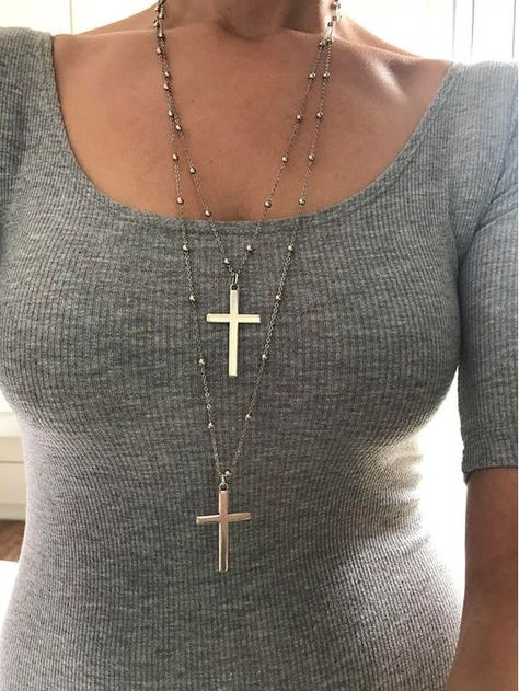 NECKLACES :: Women's Necklaces :: Silver Cross Necklaces - Christina Christi Handmade Products #necklace #jewelry #gifts #pendant #women #fashion #style #moda #greece Metal Crosses, Long Cross Necklace, Layered Cross Necklace, Double Horn Necklace, Women Necklaces, Silver Cross Necklace, Necklace Cross, Horn Necklace, Metal Cross