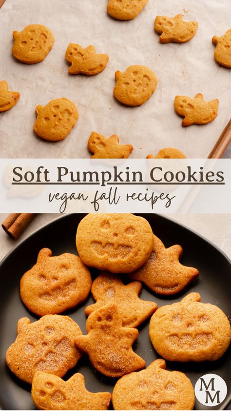 Trending Fall Recipes, Pumpkin Spice Cookies Vegan, Halloween Cookies Healthy, Autumn Vegan Desserts, Halloween Cookies Vegan, Vegan Apple Pie Cookies, Vegan Gluten Free Halloween Recipes, Fall Themed Baking, Halloween Baking Healthy