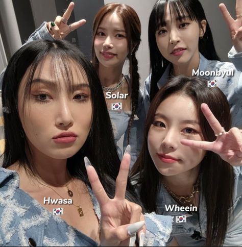 Mamamoo With Names, Mamamoo Group Photo, Wonyoung Liz Rei, Liz Rei, Wonyoung Liz, Kpop Group Names, Girls Group Names, Solar Mamamoo, Korean Group