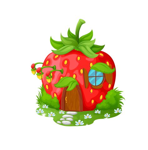 Strawberry fairytale home building of elf dwelling, dwelling, #elf, #building, #Ad Fairytale Home, Strawberry House, House Cartoon, Home Building, Vector Art, Building A House, Fairy Tales, Elf, Vector Free