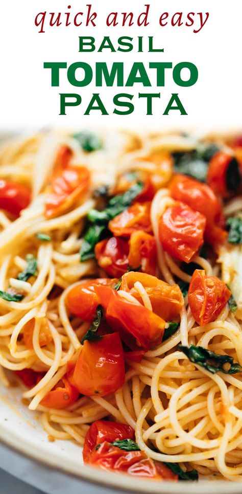 Vegetarian Weeknight Dinners, Dinners Pasta, Basil Pasta Recipes, Pasta Tomato, Tomato Pasta Recipe, Tomato Basil Pasta, Cherry Tomato Pasta, Basil Recipes, Basil Pasta