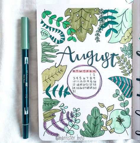 Plants Cover Page, Journal Borders, August Cover Page, Lettering Notes, Plant Doodles, Bujo Journaling, Bullet Journal August, Journal Cover Page, Bullet Journal Headers