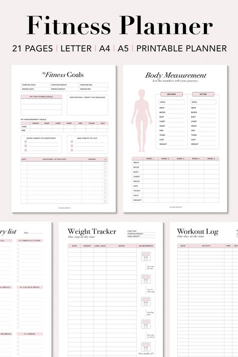 Exercise Template, Workout Log Printable, Minimalist Fitness, Workout Planning, Fitness Binder, Financial Printables, Gym Planner, Planer Organisation, Weekly Fitness Planner