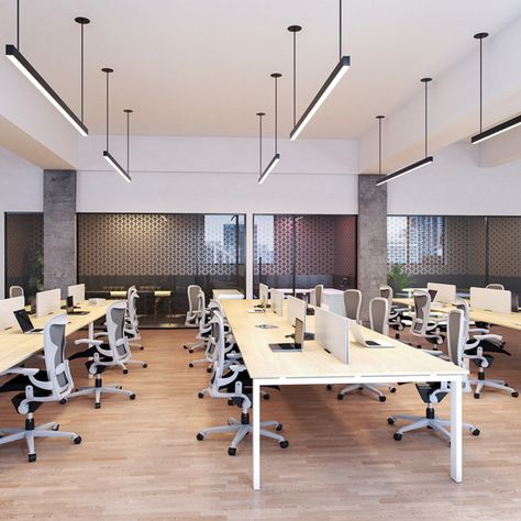 Office Space Lighting, Office Lights Ideas, We Work Office Design, Light Office Design, Lights In Office, Office Design Lighting, Pendant Lighting Office, Contemporary Office Lighting, Lighting For Office