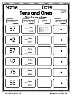 2nd Grade Math Worksheets, Math Number Sense, Math Intervention, Tens And Ones, Math Practice, Math Work, Second Grade Math, Math Methods, Math Workshop