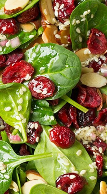 Salad With Cranberries And Almonds, Spinach Salad With Cranberries, Salad Sides, Cranberry Spinach Salad, Salad With Cranberries, Salad Cucumber, Spinach Salad Recipes, Cranberry Almond, Cranberry Salad