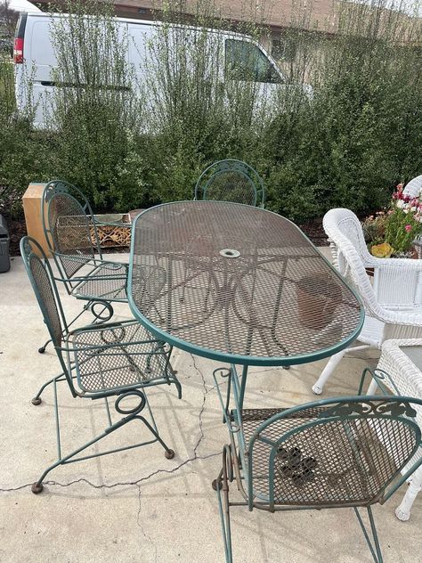 Wrought Iron Patio Set, Vintage Patio Furniture, Vintage Patio, Dining Table Price, Glass Top Side Table, Wrought Iron Furniture, Outside Furniture, Cantilever Chair, Set Table