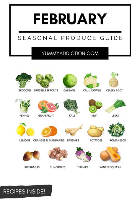 February Fruits And Vegetables, Romanesco Recipes, Roasted Rutabaga, Mandarine Recipes, Season Vegetables, Vegetables List, Seasonal Produce Guide, Parsnip Recipes, Winter Squash Recipes