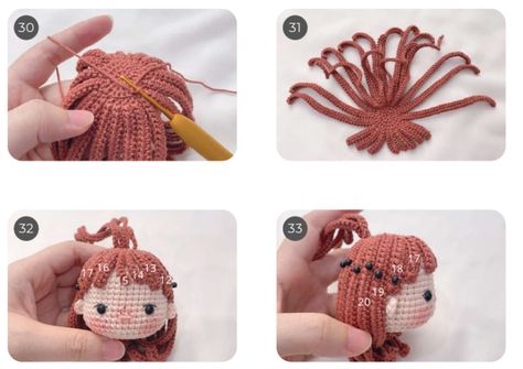 Amigurumi Lovely Julia Free Crochet Pattern - Amigurumi Amigurumi Hair, Crocheting Flowers, Amigurumi Baba, Crochet Hook Handles, Crochet Bear Patterns, Crochet Doll Tutorial, Crochet Baby Toys, Free Amigurumi Patterns, Crochet Animal Patterns