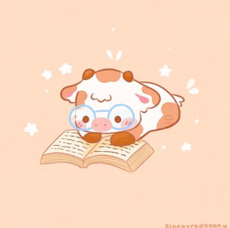 Cow Reading A Book, Cow Wallpapers Aesthetic, Cute Cow Pfp, Cute Cow Wallpaper Cartoon, Cute Cow Doodle, Kawaii Cow, Cow Wallpaper, Cow Drawing, Clay Inspo