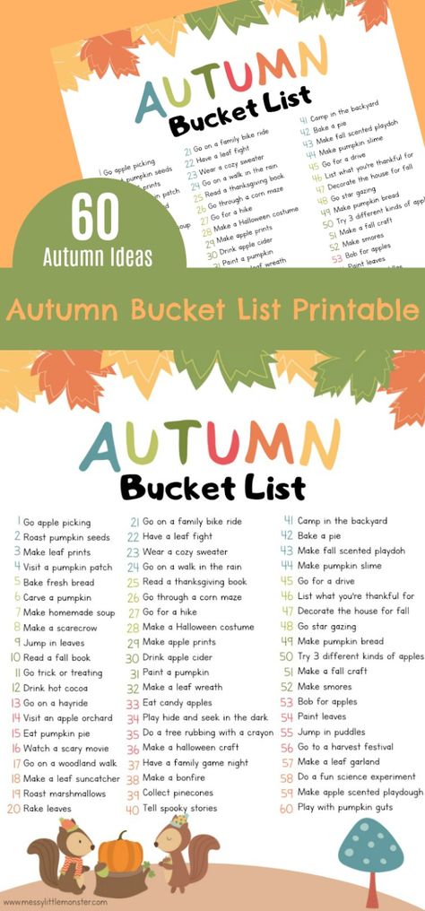 Free printable Autumn bucket list for kids. Fall Lists, September Bucket List, Autumn Potpourri, Fall Bucket List Printable, Autumn Bucket List, Spring Bucket List, Halloween Bucket List, Bucket List Printable, Thanksgiving Books