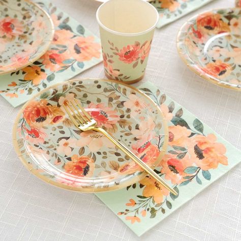 Arrives by Thu, Apr 18 Buy Efavormart 72 Pcs Sage Green Disposable Dinnerware Set With Pink Floral Print, Paper Plates Cups Napkins Tableware Combo Pack at Walmart.com Green Dinnerware Set, Green Dinnerware, Green Palette, Pink Floral Print, Pink Paper, Disposable Tableware, Party Tableware, Birthday Shopping, Tableware Set