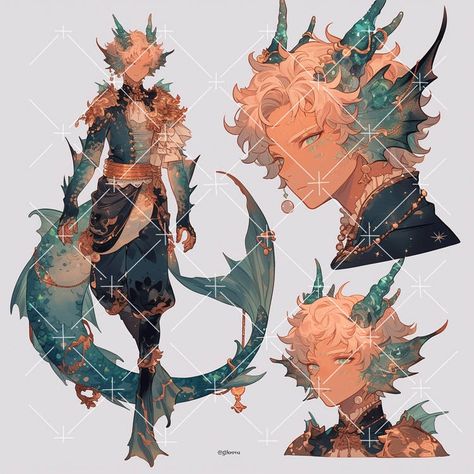 Male Shark Oc, Ocean Character Design Male, Coral Character Design, Dnd Triton Character Design, Manta Ray Character Design, Underwater Character Design, Sea Dragon Oc, Bg3 Clothes, Multiple Eyes Character Design