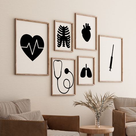 Medical Gallery Set of 6 Drawings, Minimalist Print, Health Care Poster, Gift, Digital File, Clinic Decoration, Heart Wall Art, Stethoscope Clinic Wall Design, Health Care Poster, Clinic Decoration, Medical Clinic Design, Doctor Drawing, Clinic Decor, Clinic Interior, Drawing Minimalist, Cabinet Medical