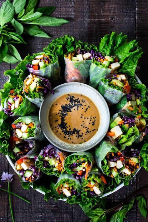 How to make fresh Spring Rolls with BEST EVER Peanut Sauce! These VEGAN spring rolls can made ahead and stored for healthy lunches or potlucks and gatherings. #springrolls #veganspringrolls #freshspringrolls #howtostorespringrolls #howtomakespringrolls Peanut Sauce Tofu, Fresh Spring Rolls Recipe, Spring Rolls With Peanut Sauce, Vegan Spring Rolls, Homemade Peanut Sauce, Ashanti People, Peanut Sauce Recipe, Spring Roll Wrappers, Fresh Spring Rolls