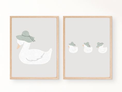 Duckling Nursery, Watercolor Kids Room, 2 Ducks, Duck Nursery, Goose Nursery, Neutral Watercolor, Girl Nursery Themes, Nursery Artwork, Home Nursery