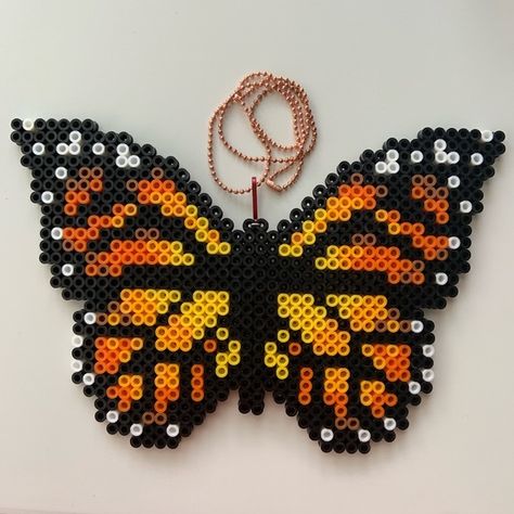 Other | Monarch Butterfly Perler Bead | Poshmark Melty Bead Designs, Melt Beads Patterns, Hamma Beads Ideas, Easy Perler Bead Patterns, Melty Bead Patterns, Pearl Beads Pattern, Easy Perler Beads Ideas, Fuse Bead Patterns, Art Perle