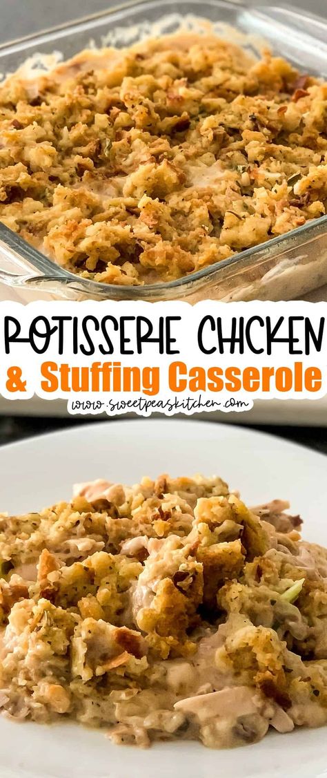 Shredded Chicken Stuffing Casserole, Rotisserie Chicken And Stuffing Casserole Easy, Chicken Casserole Recipes Rotisserie, Chicken Casserole Recipes With Rotisserie Chicken, Yum Yum Chicken Casserole, Stuffing Meal Ideas, Rotisserie Chicken With Stuffing Casserole, Chicken And Stuffing Casserole With Rotisserie Chicken, Rotisserie Chicken Recipes With Stovetop Stuffing