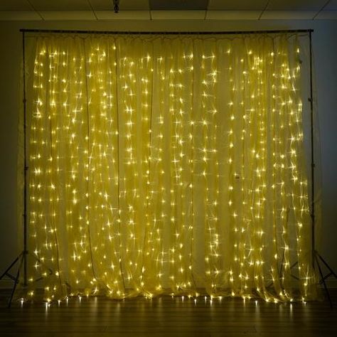 20FT x 10FT | 600 Sequential Gold LED Lights BIG Photography Organza Curtain Backdrop | eFavorMart Yellow Wedding Decorations, Led Window, White Christmas Lights, Led Curtain Lights, Led Curtain, Curtain String Lights, Outdoor Christmas Tree, Curtain Backdrops, Decorative Curtains