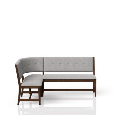 This 3-piece corner bench set turns an empty corner into a cozy, modern dining nook. It includes one standard-sized bench, one corner seat, and one side seat, all with frames crafted from solid and engineered wood in a natural brown hue. Each piece has a cushioned seat and back, wrapped in neutral, off-white upholstery with button tufting for a tailored touch. Pair this corner bench with the dining nook table of your choice (sold separately). | Wade Logan Giddeon 3 Piece Corner Bench Brown/gray Corner Bench With Shoe Storage, Cozy Bench Seating, Circular Banquette Seating, Dining Bench Corner, Dining Booths In Homes, Dining Nook Table, Dining Room Banquette Seating, Dining Nook Bench, Corner Dining Nook