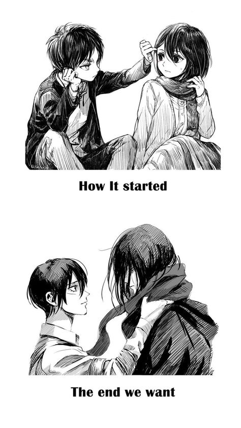 Eren X Mikasa Cute, Eremika Manga, Eren And Mikasa Fanart, Eremika Wallpaper, Eremika Fanart, Eren Manga, Mikasa And Eren, Mikasa X Eren, Atack Ao Titan