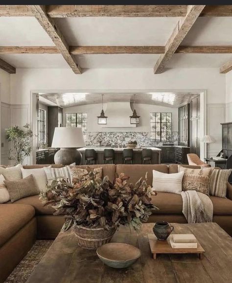 Amber Interiors, Wood Beams, Living Room Inspo, Formal Living Rooms, Health Facts, A Living Room, Cozy Living, Living Room Inspiration, Home Fashion