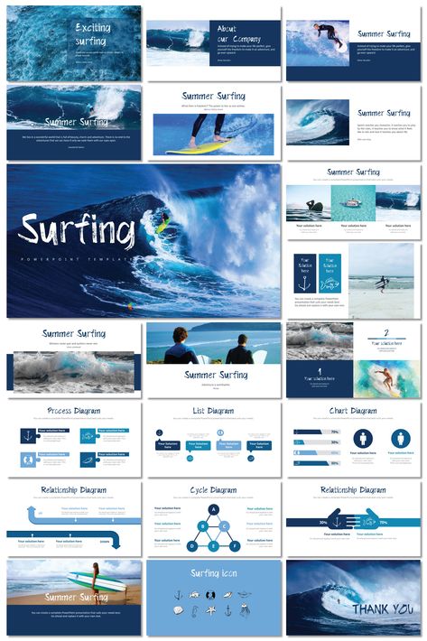 This template is suitable for a water sports presentation. Water Presentation Design, Sports Presentation, Water Presentation, Ppt Template Design, Presentation Deck, Powerpoint Slide Designs, Page Layout Design, Waves Beach, Surf Design