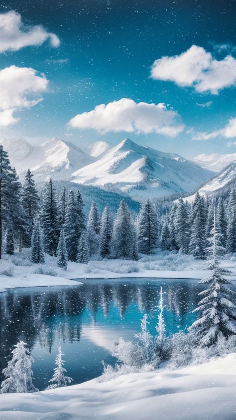 Immerse yourself in this breathtaking winter landscape wallpaper, showcasing majestic mountains and a tranquil snow-covered scene. The glistening pine forest and frozen lake reflect a magical atmosphere, inviting you to escape into a serene world. Perfect for winter lovers, this captivating wallpaper captures the essence of nature's beauty. Ideal for home decor, desktop backgrounds, and social media. Keywords: winter wallpaper, serene landscape, snow-covered, tranquil beauty. Snow Mountains Wallpaper, Cute Wallpapers For Winter, Wallpaper Backgrounds Winter, Snow Mountain Aesthetic, Winter Season Aesthetic, Wallpaper For Winter, Snow Aesthetic Wallpaper, Winter Landscape Wallpaper, Winter Scenes To Paint