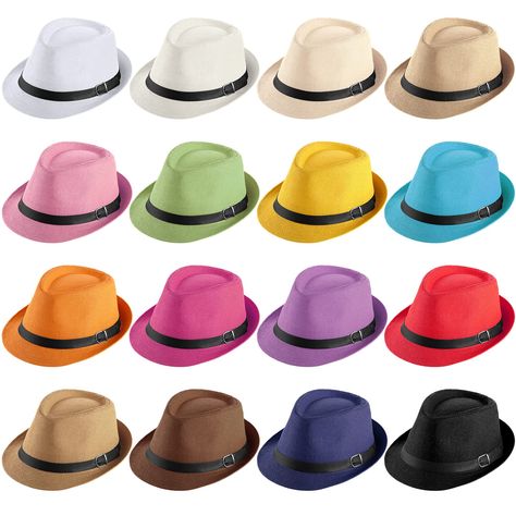 PRICES MAY VARY. Straw Hats Bulk: you will receive 16 pieces of Panama style hats for men with leather belt decors in 16 colors, enough to meet your wearing and decorating needs; You can choose your favorite color, match it with different styles of clothing and share them with your family and friends Material Selection: the hats are made of quality paper straw and tightly woven, not easy to deform, light and breathable; The sweat absorbing interlining is added inside the hat, which will be cool Trilby Hats, Short Brim Hat, Panama Style, Hat For Summer, Camping Garden, Hats Western, Fedora Hat Men, Material Selection, Trilby Hat