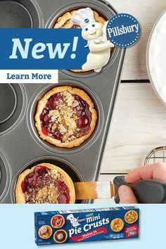 Mini pies multiple ways made with Pillsbury's new Mini Pie Crusts. Try them today! Pillsbury Pie Recipes, Pillsbury Mini Pie Crust, Pie Crust Breakfast, Pie Crust Appetizers, Pillsbury Pie Crust Recipes, Pumpkin Pie Crust Recipe, Mini Pies Easy, Pie Crust Dessert, Pumpkin Pie Crust