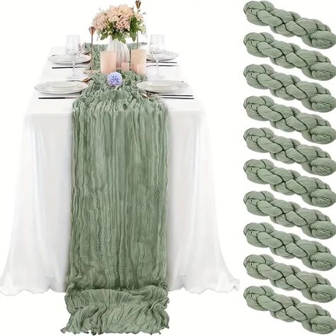 Polyester Table Runner Balinese Pleated Atmospheric Table - Temu Banquet Table Decorations, Hiasan Perkahwinan, Table Runner For Wedding, Gauze Table Runner, Cheesecloth Table Runner, Bohemian Table, Wedding Runner, Green Table Runner, Wedding Reception Table Decorations