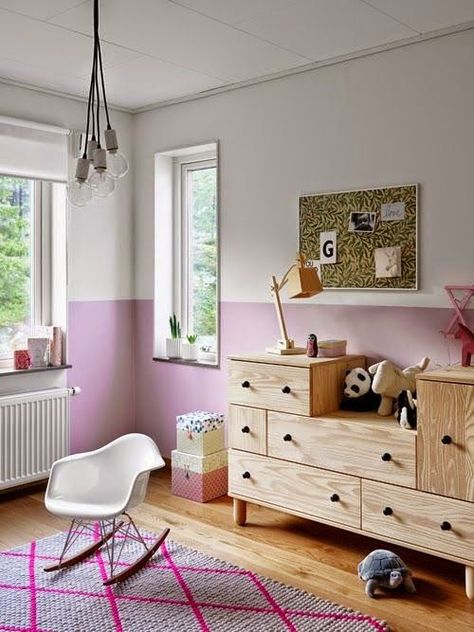 Half Painted Walls Purple Kids Room, Eclectic Kids Room, Pella Hedeby, Half Painted Walls, Pink Bedroom Walls, Kids Room Paint, Interiors Dream, Kids Interior, Big Girl Rooms