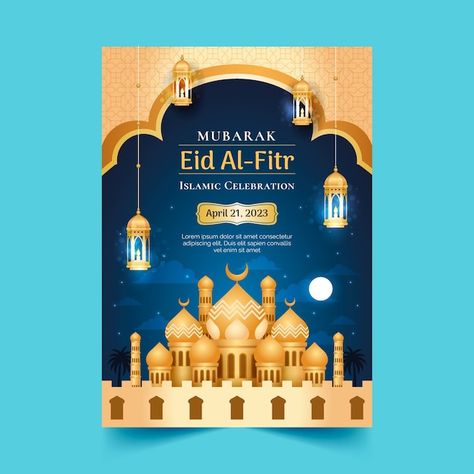 Gradient vertical poster template for ei... | Free Vector #Freepik #freevector #idul-fitri #idul #eid-al-fitr #eid-flyer Eid Flyer Design, Eid Fitr Design, Eid Poster Design, Poster Idul Fitri, Idul Fitri Design, Eid Poster, Islamic Design Pattern, Fitr Eid, Islamic Celebrations