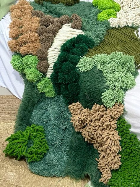 Moss Yarn Rug, Moss Blanket Crochet, Crochet Moss Rug, Mossy Blanket, Mossy Rug, Moss Rug Diy, Diy Moss Rug, Moss Crochet, Woodland Crochet