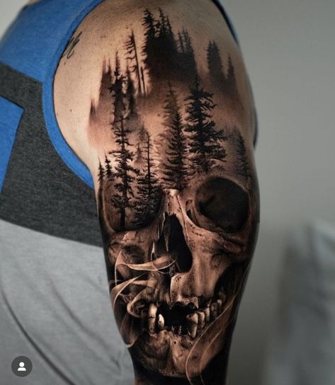 Skull Waterfall Tattoos, Skull And Forest Tattoo, Skull And Tree Tattoo, Men’s Skull Tattoos, Forest Skull Tattoo, Desert Skull Tattoo, Skull Tree Tattoo, Skull Forest Tattoo, Elk Skull Tattoo