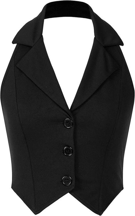 Kvysinly Women's Halterneck Waistcoat Vest Lapel Collar Blazer Sleeveless Crop Top at Amazon Women’s Clothing store Blazer Sleeveless, Waistcoat Woman, Crop Blazer, Sleeveless Crop Top, Amazon Women, Lapel Collar, Clothing Store, Crop Top, Blazer