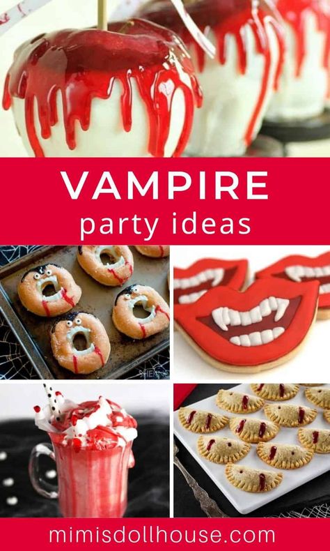 Halloween: Vampire Party Desserts and Food Ideas. Here's a Halloween theme you can really sink your teeth into? Vampire Party Ideas for desserts and treats! #holiday #halloween #parties #holidayandparty #kidparty #halloweendessert #desserts #baking Vampire Deserts, Vampire Appetizers, Vampire Charcuterie Board, Vampire Food Ideas, Vampire Desserts, Vampire Themed Food, Vampire Snacks, Vampire Party Ideas, Vampire Food