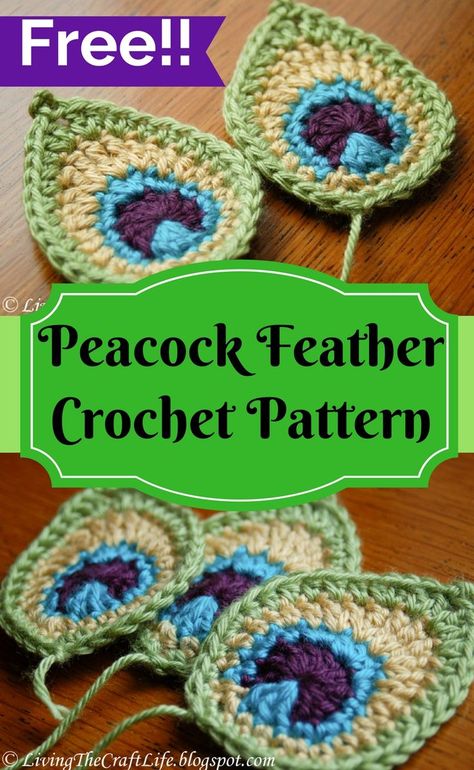 Crochet Feathers Free Pattern, Crochet Peacock Feather, Feather Applique, Crochet Peacock, Marque-pages Au Crochet, Peacock Crochet, Motifs D'appliques, Crochet Feather, Beau Crochet