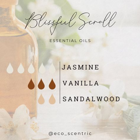 ⬇️For Printable Cards COMMENT: FLORAL SCENT⬇️ 🍃Blissful Scroll is an intoxicating floral scent made with natural ingredients. The essential oils in this scent blend are relaxing (Jasmine), warm and cozy(Vanilla), and grounding (sandalwood). It gives off spa or boutique vibes but works as a solid perfume if you like floral and earthy. . . #aromatic #scentblend #essentialoilsforthewin #jasmine #sandalwood #vanilla #blissful #blissfull #solidperfume #solidperfumes #scentedmemories #psychologyof... Jasmine Essential Oil Blends, Natural Perfume Recipes, Spa Essential Oils, Essential Oil Perfume Blends, Sandalwood Perfume, Essential Oil Perfumes Recipes, Floral Essential Oils, Doterra Essential Oils Recipes, Essential Oil Diffuser Blends Recipes