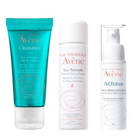 O kit contém: 1 sérum facial avène - a - oxitive - 30ml 1 eau thermale avène - água termal - 50ml 1 gel de limpeza facial avène - cleanance - 60ml a-oxitive sérum é um potente antioxidante para combater os efeitos do estresse urbano e danos cotidianos na pele. seu complexo aox defense contém as formas estáveis e seguras de vitaminas c e e, que somados ao gp4g vai energizar e devolver o tônus da pele, deixando-a luminosa, radiante e com aspecto ainda mais jovem. os poros são reduzidos, as rugas e Eau Thermale Avene, Facial, Acne, Skin Care, Magazine, Skin