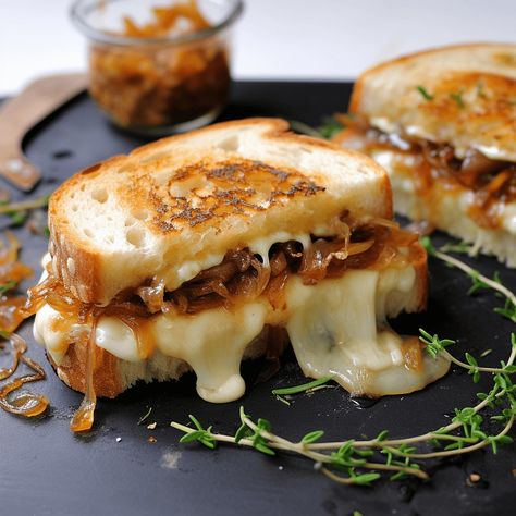 Napa Home Chef | Indulge in a luxurious Napa-inspired Camembert & Caramelized Onion Cheese Sandwich, perfect for a cozy fall evening. Savor Napa, Bite by Bite. Camembert Grilled Cheese, Luxurious Dinner Recipes, Recipes With Camembert Cheese, Luxury Sandwiches, Fall Panini, Pub Sandwiches, Camembert Cheese Recipes, Fall Lunch Recipes, Gastro Pub Food