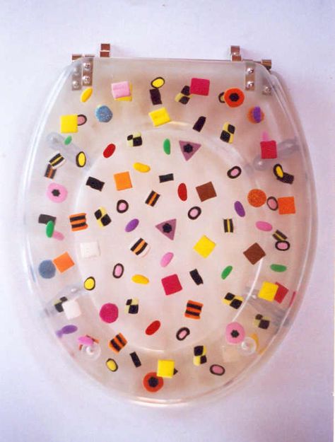 Unique Toilet Seats, Toilet Seat Design, Maximalist Furniture, Resin Toilet Seat, Funky Bathroom, Clear Casting Resin, Unique Sinks, Liquorice Allsorts, Casting Resin