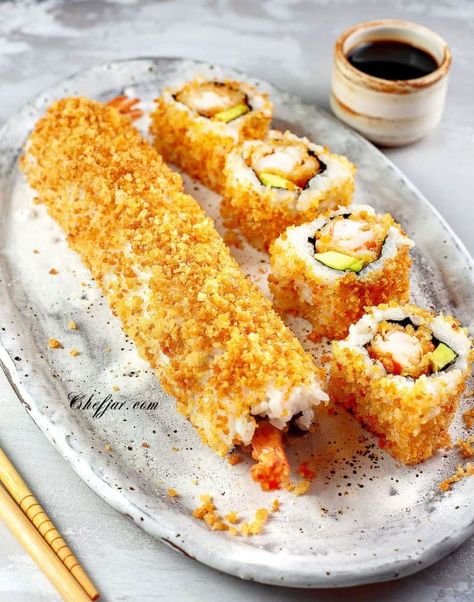 Sushi Recipes California Roll, Crunchy Roll Sushi, Crunch Roll Sushi, Shrimp Sushi Rolls, Spicy California Roll, Crunchy Shrimp, Shrimp Roll, California Roll Sushi, Sushi Recipes Homemade