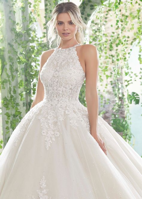 1728 - PRIMAVERA by Mori Lee | Confetti & Lace Art Dresses, Wedding Dresses Lace Ballgown, Halter Wedding Dress, Spring Wedding Dress, Pnina Tornai, White Wedding Dress, Top Wedding Dresses, Mori Lee, Bridal Hairstyles