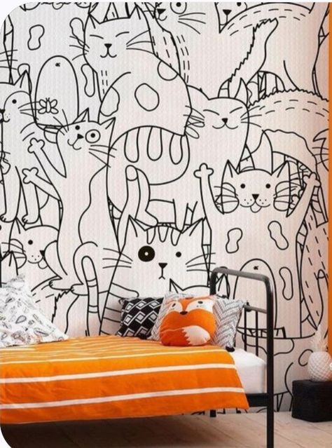 Cat Mural Ideas, Cat Playroom, Cat Mural, Draw Wallpaper, Portrait Wallpaper, Cat Bedroom, Hallway Art, Cute Cat Face, Cat Sanctuary